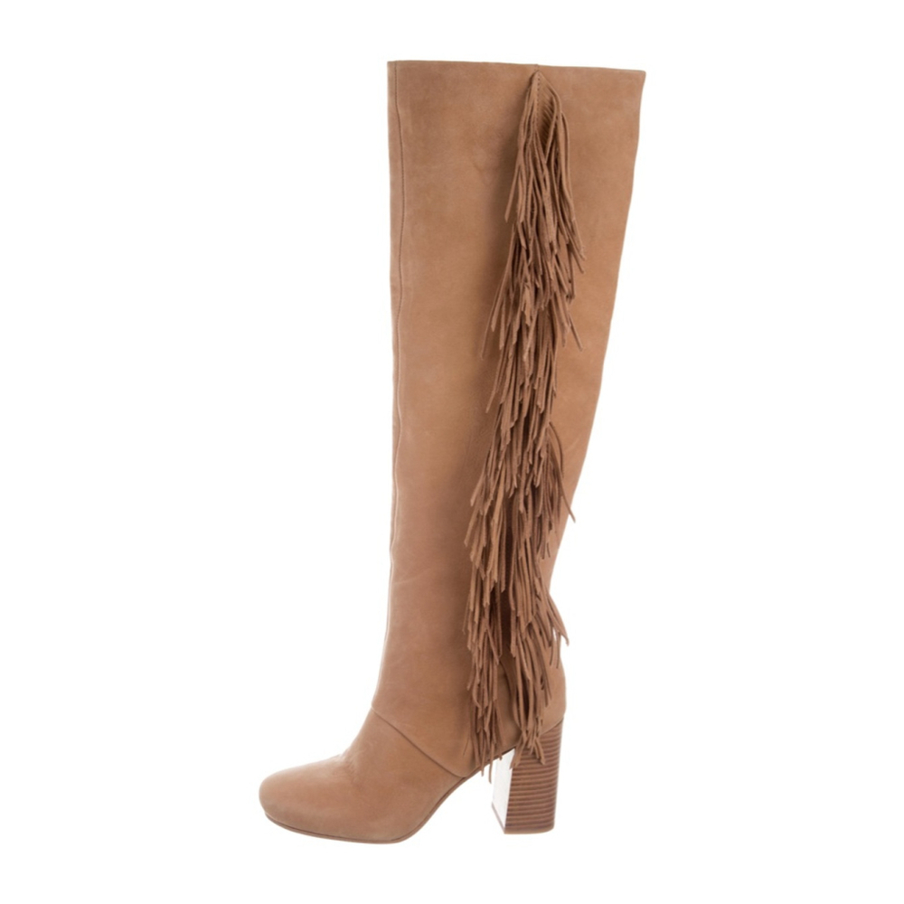 NWT Women’s Sam Edelman Tall Leather Fringe Boots Camel size 6.5 Taylan